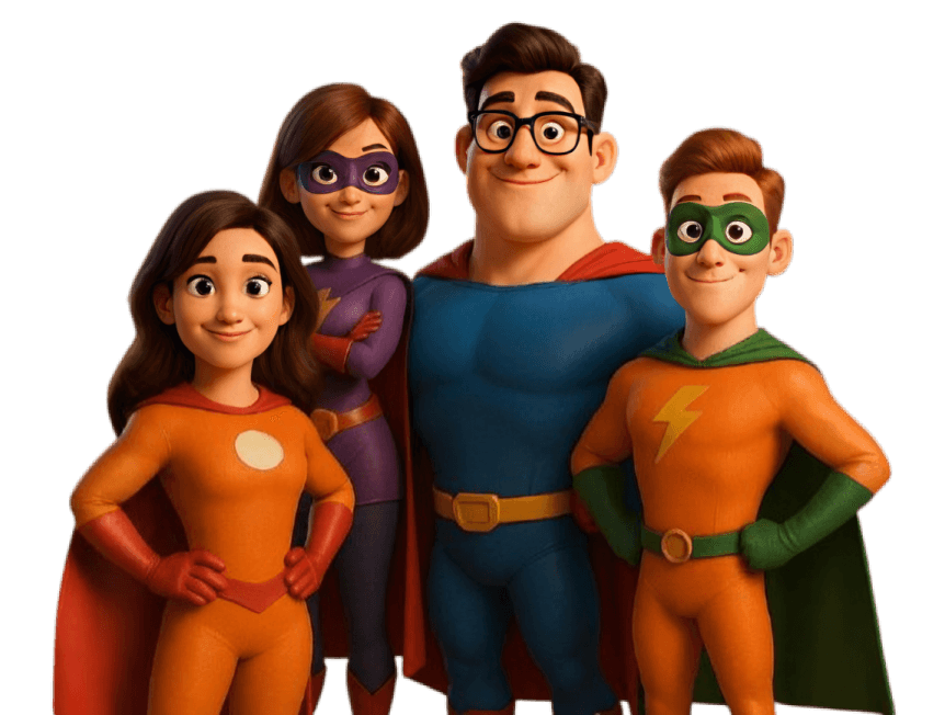 Pixar-style superhero team