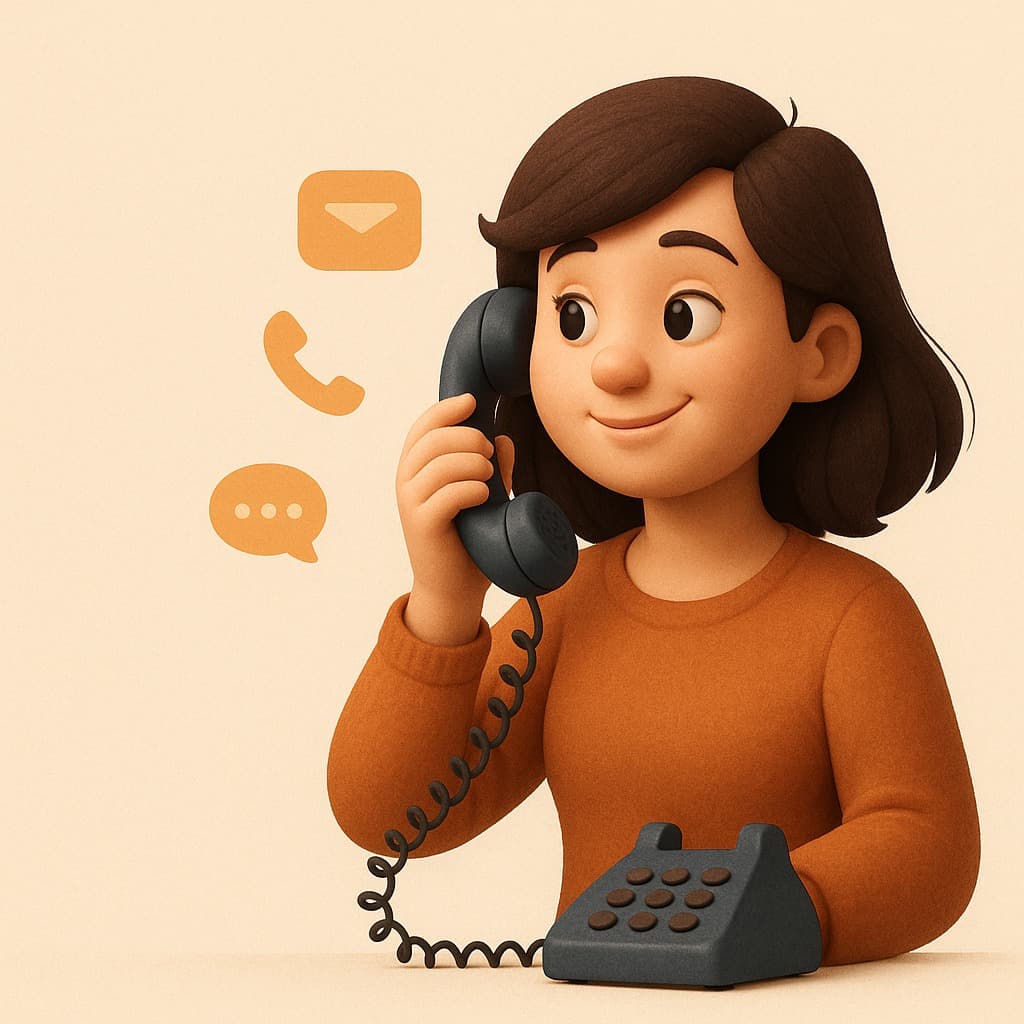 Woman using landline phone