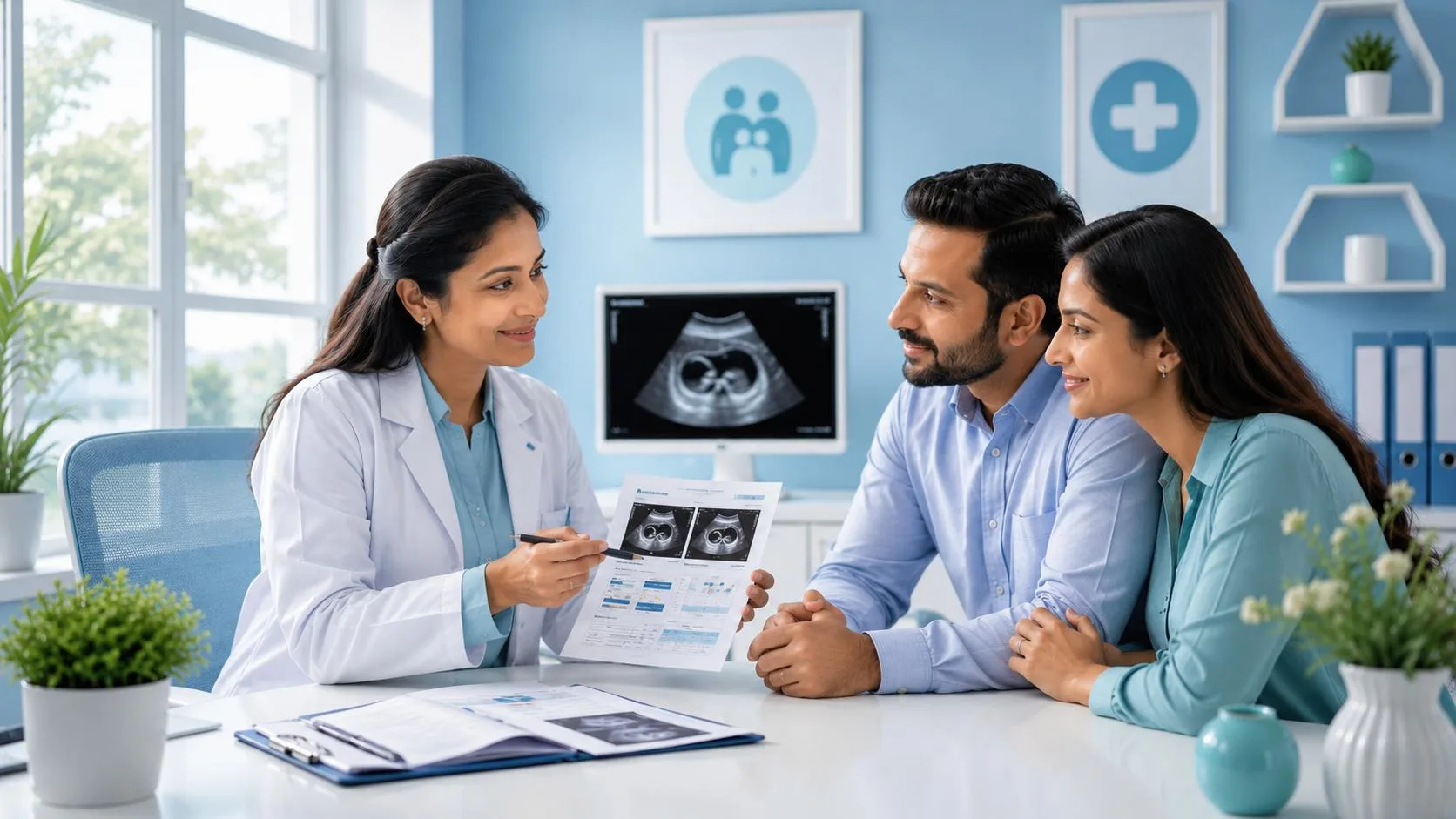 Doctor explaining a fertility evaluation to a couple